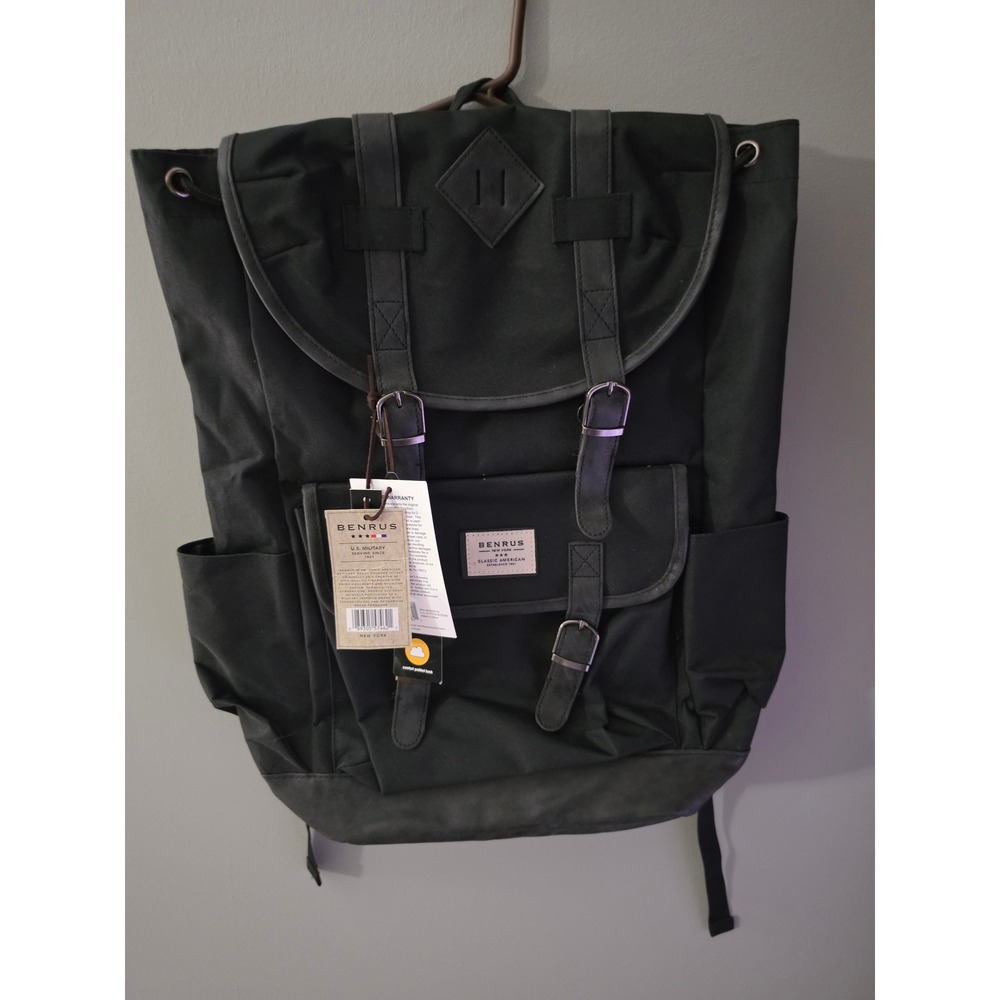 Benrus Scout Backpack Black Canvas Rucksack Heritage Military Style NWT